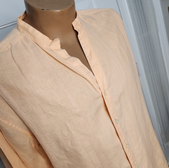 Carribean Mens Apricot Peach Nehru Collar 100% Linen Shirt  Size Large - Picture 3 of 9
